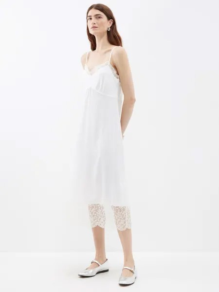 Платье-комбинация из крепдешина с кружевной отделкой Simone Rocha, белый