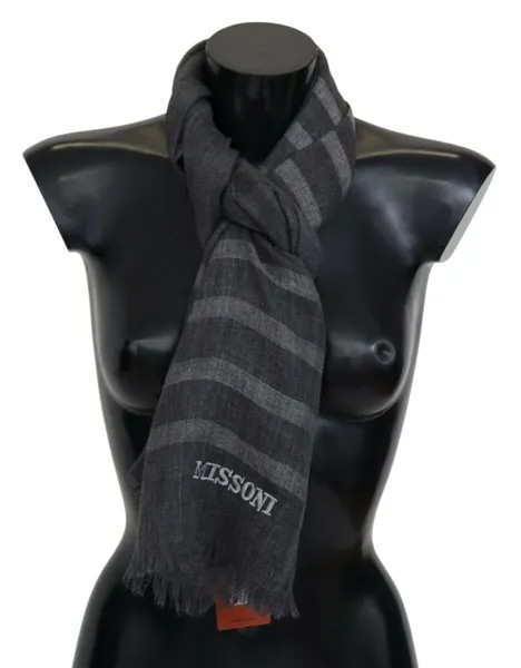 Шарф MISSONI, серый полосатый шерстяной шарф унисекс с бахромой на шее и логотипом 170см x 50см $340