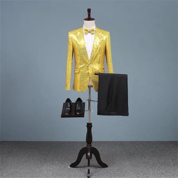 Мужские Золотые Костюмы, дизайнерские Мужские Сценические костюмы terno для певцов, мужской блейзер с блестками, танцевальная одежда, куртка, платье в Звездном стиле
