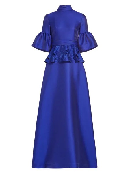 Платье Микадо с расклешенными рукавами и баской Reem Acra, синий
