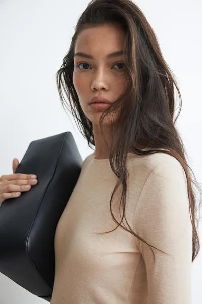Полупрозрачная рубашка из джерси H&M, бежевый