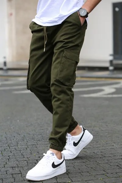 Мужские брюки цвета хаки с карманами-карго 5447 MADMEXT