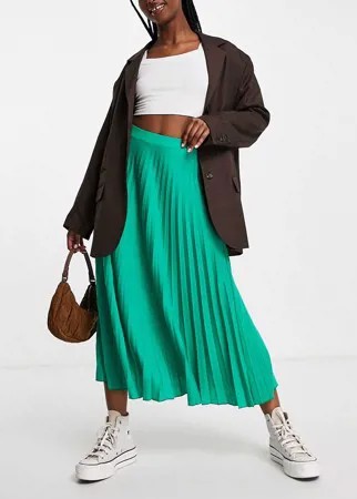 Трикотажная плиссированная юбка миди зеленого цвета ASOS DESIGN-Разноцветный