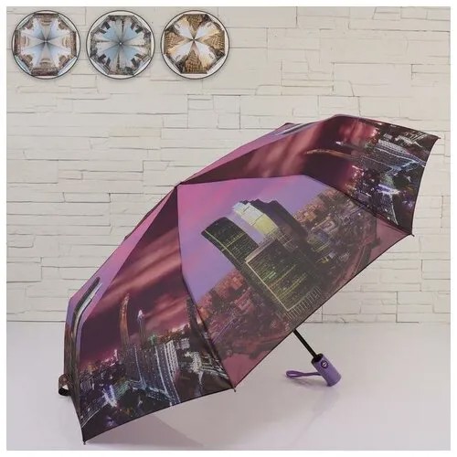 Зонт автоматический «Ночной город», 3 сложения, 8 спиц, R = 47 см, цвет микс