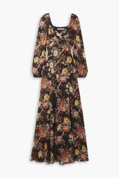 Платье макси Avani из шелкового шифона с запахом и цветочным принтом Veronica Beard, темно коричневый