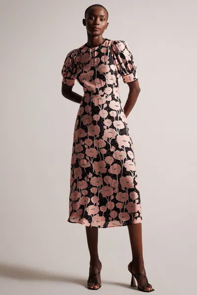 Черное платье миди Astrydd с пышными рукавами Ted Baker, черный