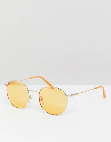 Круглые солнцезащитные очки с желтыми стеклами Calvin Klein CK18104S-Золотой