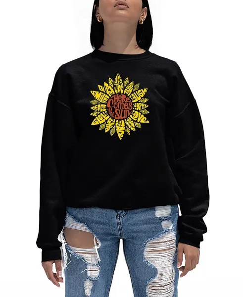 Женская толстовка с круглым вырезом и надписью sunflower word art LA Pop Art, черный