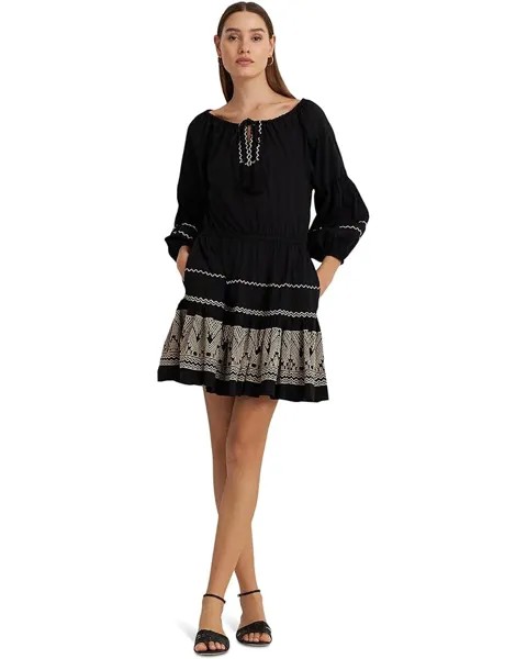 Платье LAUREN Ralph Lauren Embroidered Cotton Voile, цвет Black/Tan