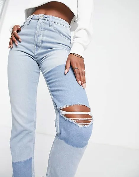 Голубые джинсы-бойфренды Hollister в стиле пэчворк
