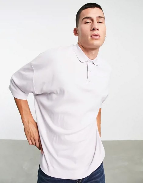 Сиреневая плотная футболка поло с застежкой в стиле oversized ASOS DESIGN-Фиолетовый цвет