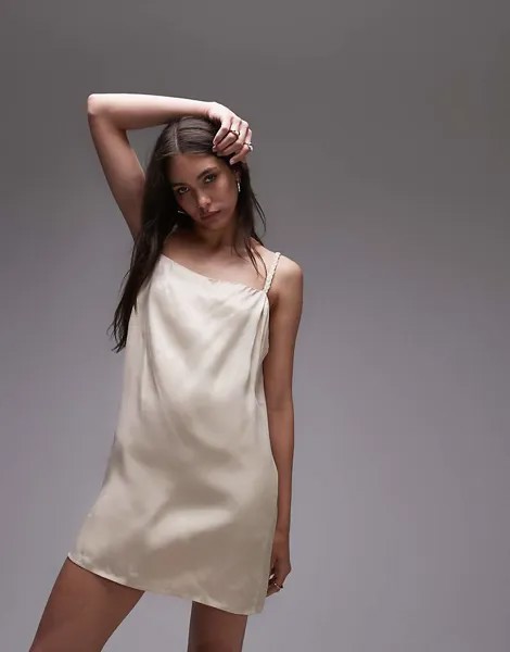 Topshop – Мини-платье цвета слоновой кости с плетеными бретелями