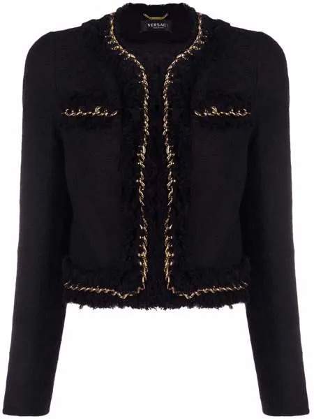 Versace укороченный твидовый пиджак с цепочками