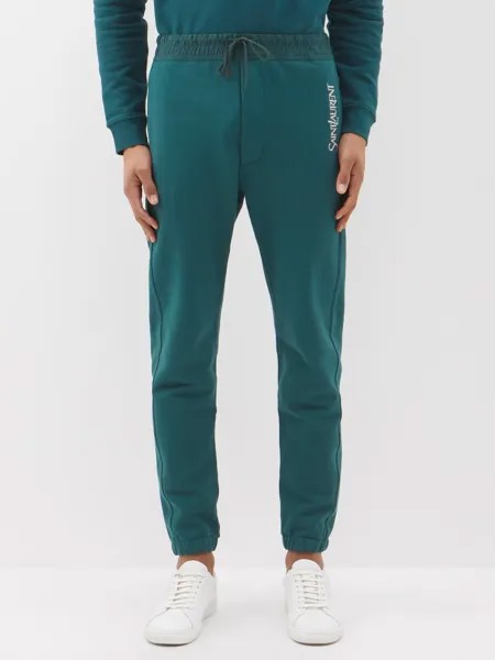 Спортивные брюки из хлопкового джерси с вышитым логотипом Saint Laurent, зеленый
