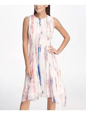 DKNY Женское белое шифоновое платье миди без рукавов с платком и расклешенным краем 10