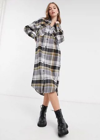 Платье-рубашка миди на пуговицах в клетку ASOS DESIGN-Мульти