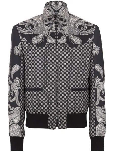 Balmain бомбер на молнии с графичным принтом, черный