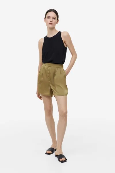 Атласные шорты без застежки H&M, хаки
