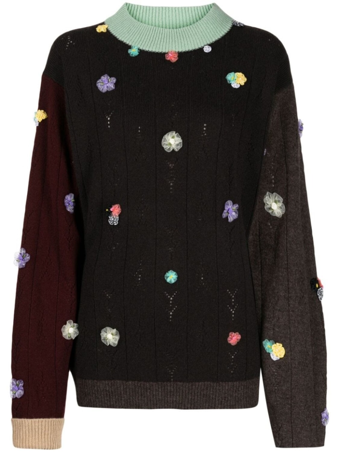 Yanyan Knits джемпер в стиле колор-блок с цветочной аппликацией, коричневый