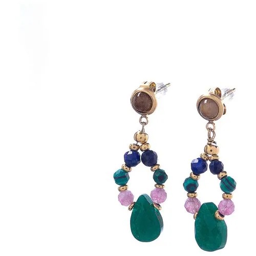 Серьги Moon Paris, лазурит,бирюза,турмалин,агат,тигр.глаз, Mo-22.10-129 зеленый
