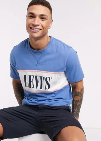 Синяя футболка со вставкой и логотипом на груди Levi's Authentic-Синий