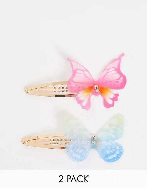 Набор из 2 заколок для волос с украшениями в виде бабочек ASOS DESIGN-Разноцветный