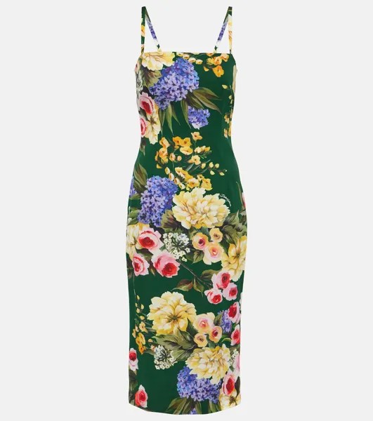 Платье миди из кади с цветочным принтом Dolce&Gabbana, мультиколор
