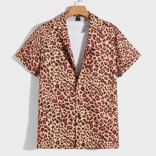 Для мужчины Рубашка с лацканами с леопардовым принтом