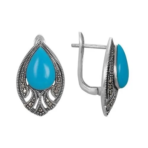Серьги Серена-Сильвер, серебро, 925 проба, бирюза, марказит, бирюзовый