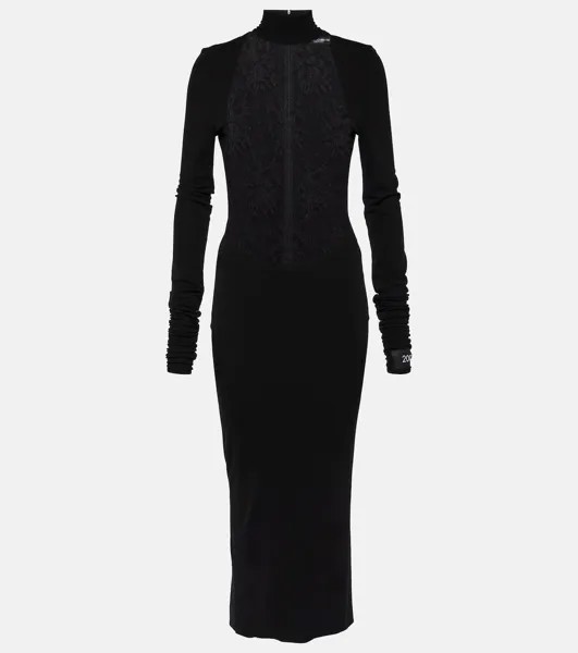 Платье миди из кружева шантильи и джерси Dolce&Gabbana, черный