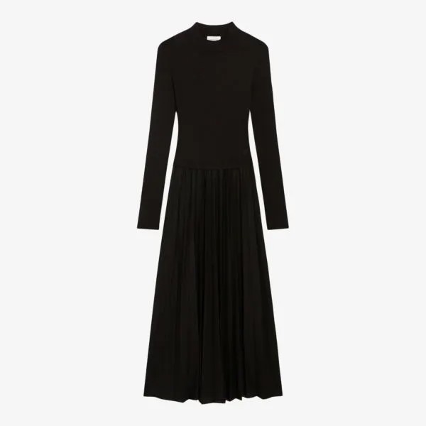 Плиссированное платье миди из шерсти и трикотажа Claudie Pierlot, цвет noir / gris