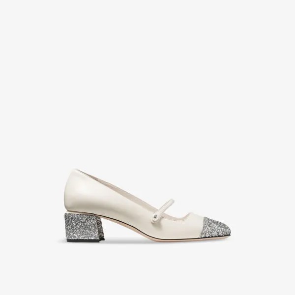 Туфли-Лодочки Elisa 45 из кожи на каблуке с жемчужной отделкой Jimmy Choo, серебряный