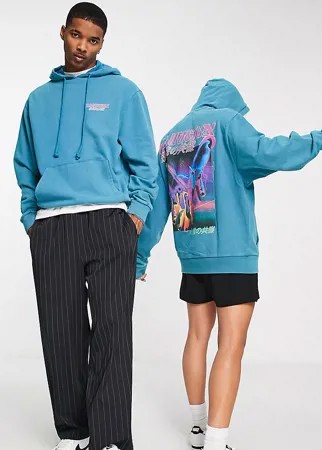 Oversized-худи голубого цвета с принтом рисунка на спине от комплекта COLLUSION Unisex-Голубой