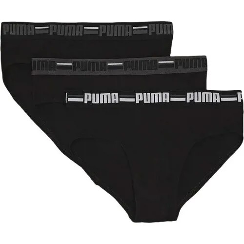 Комплект трусов брифы PUMA, средняя посадка, размер S, черный, 3 шт.