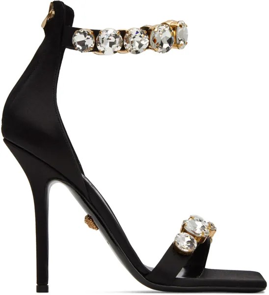 Черные босоножки на каблуке с кристаллами Versace