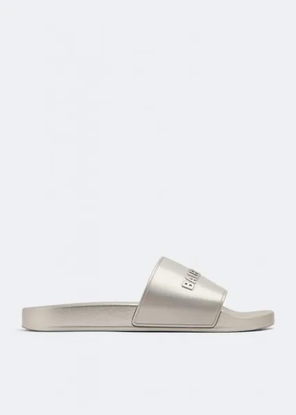 Шлепанцы BALENCIAGA Pool smooth slides, серебряный