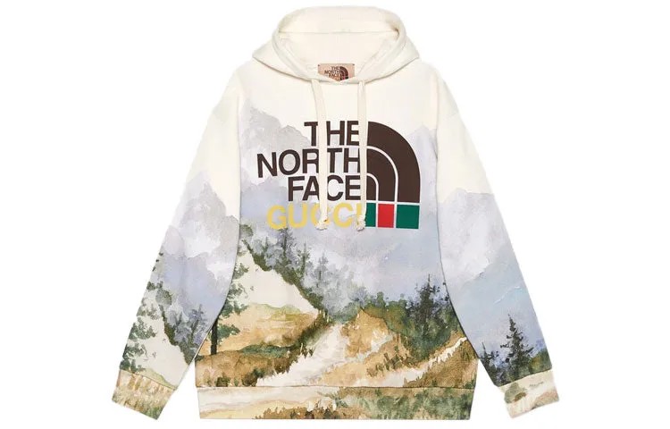 Толстовка Gucci x The North Face с принтом, белый/синий/зеленый