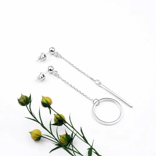 Серьги пусеты, двусторонние Sirius Jewelry, серебро, 925 проба, родирование, размер/диаметр 60 мм., длина 2 см., серебряный
