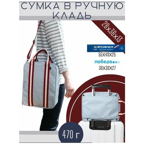 Сумка дорожная Hosta Home, 28х36х13 см, ручная кладь, голубой, серый