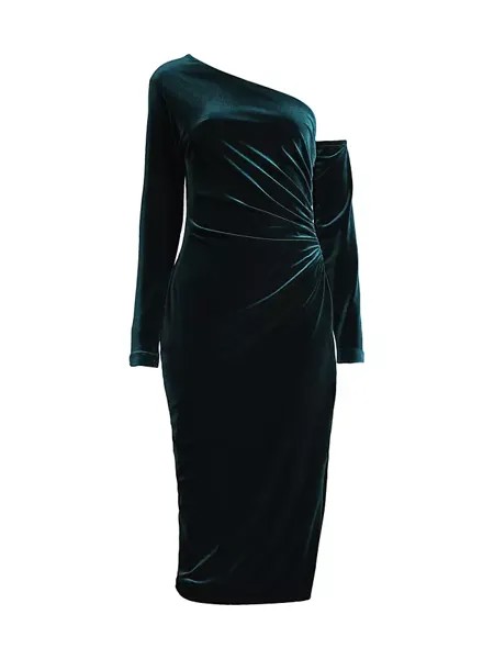 Асимметричное бархатное коктейльное платье для светских мероприятий Donna Karan New York, цвет emerald