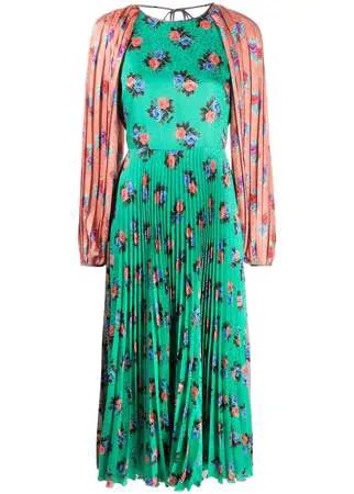 MSGM плиссированное платье миди с цветочным принтом