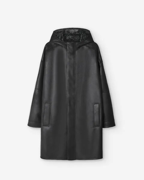Мужское черное кожаное пальто с текстурой Adolfo Dominguez, черный