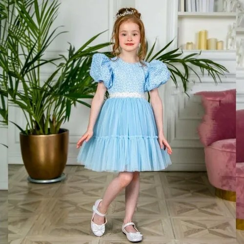Платье ТЕХНОТКАНЬ, размер 30, голубой