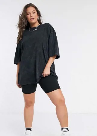 Черная выбеленная oversized-футболка очень свободного кроя с прострочкой ASOS DESIGN Curve-Серый