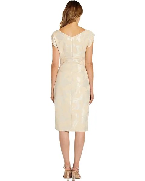 Платье Adrianna Papell Cap Sleeve Stretch Leaf Jacquard Cocktail Dress, цвет Champagne