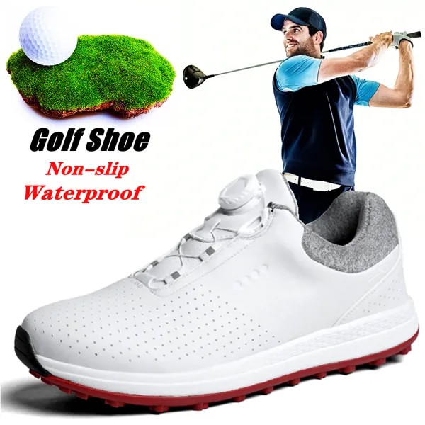 Мужские Нескользящие кроссовки для гольфа, кожаные водонепроницаемые кеды для гольфа, Нескользящие, без шнуровки, Нескользящие, для прогулок, большие размеры 40-47