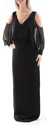 CALVIN KLEIN Женское черное вечернее платье в полный рост с вырезами из бисера и манжетами 2
