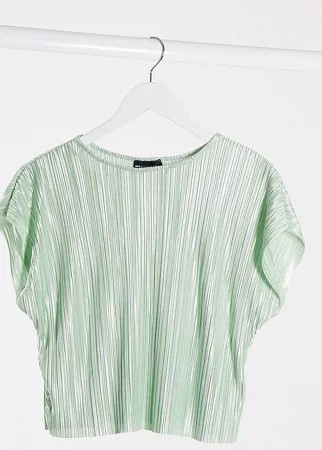 Плиссированная футболка шалфейно-зеленого цвета ASOS DESIGN Petite-Зеленый