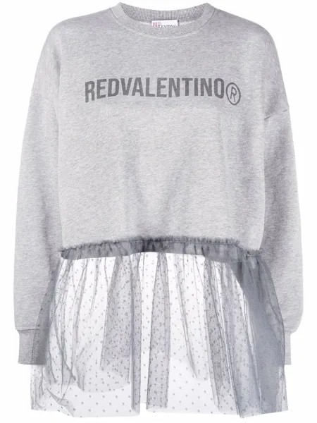 RED Valentino толстовка со вставкой из тюля и логотипом