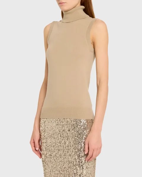 Кашемировая водолазка без рукавов Michael Kors Collection, цвет Sand